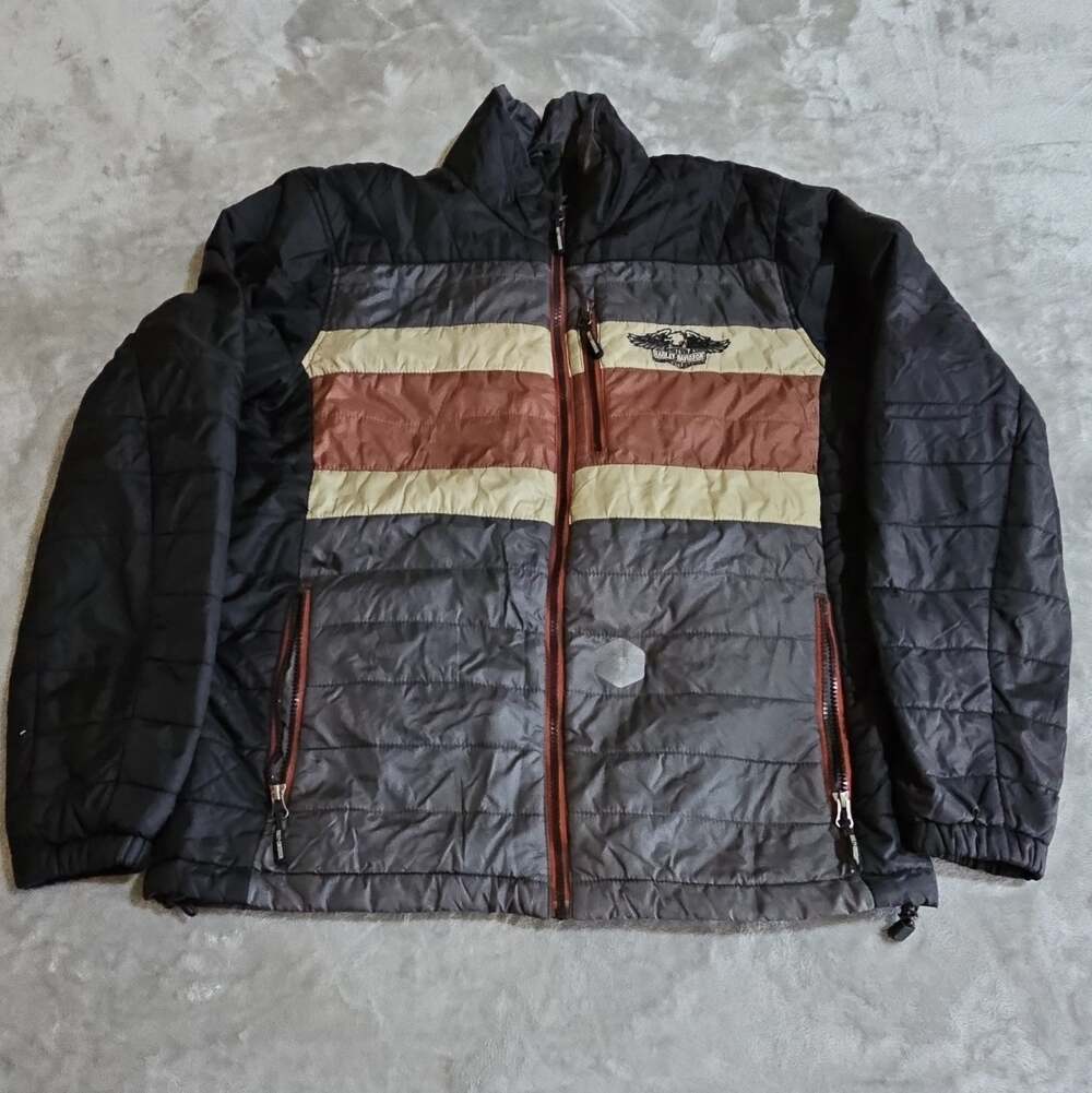 Harley-Davidson Genuine Motorclothes Quilted Puffer Zip-Up Jacket L Black